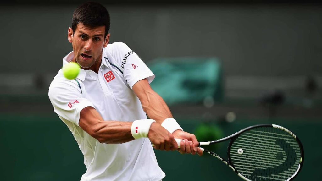 Novak Djokovic with a tennis racket before hitting the ball