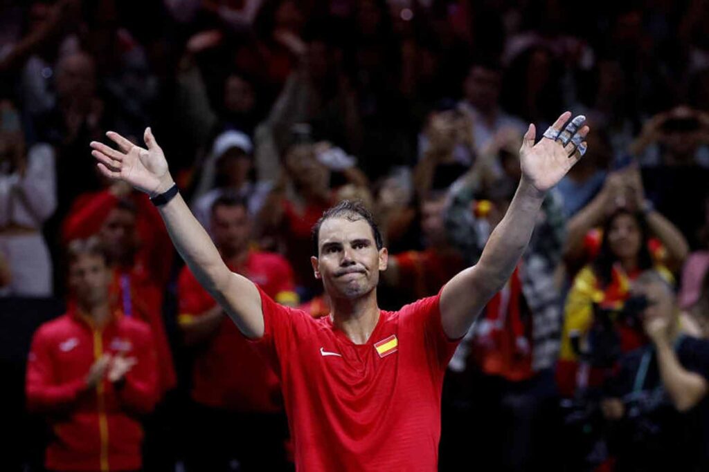 Nadal during the Davis Cup anthem