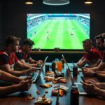 Football fans bet on a live football match at an online casino