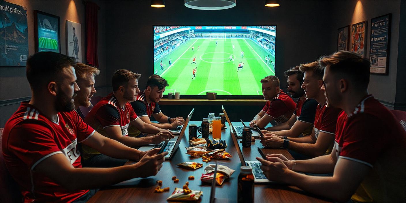 Football fans bet on a live football match at an online casino