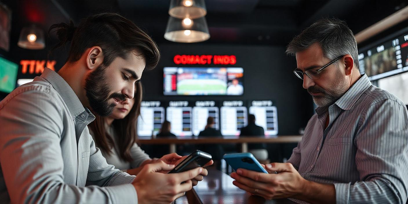 two men are looking at the live sports betting app on their phones