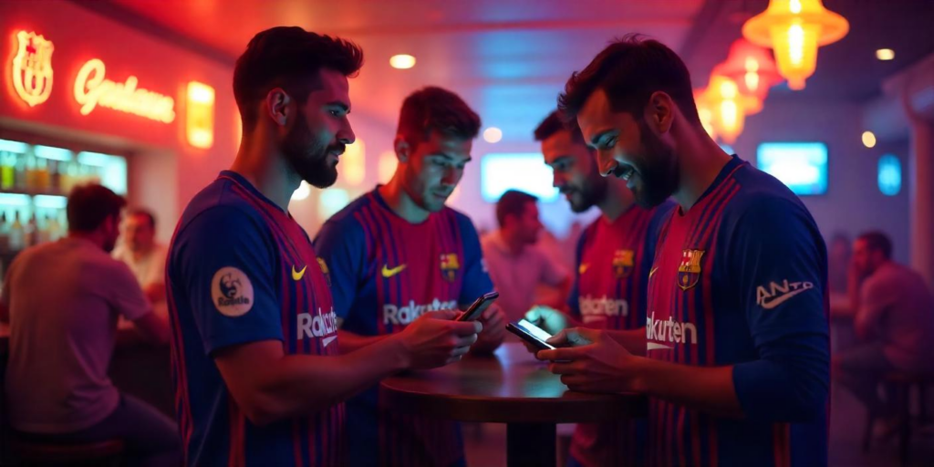 football fans browse the bonus code catalog online on their phones in a bar
