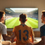 men watching a football match at home