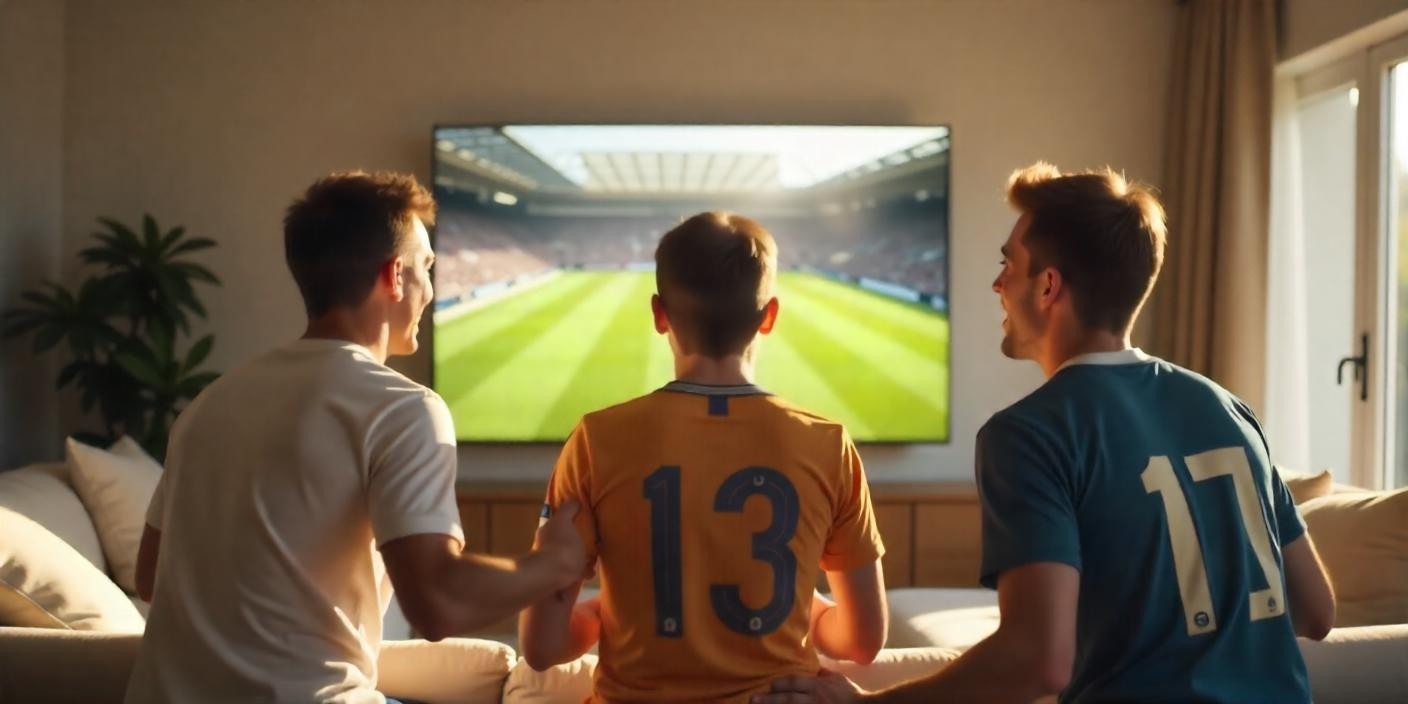 men watching a football match at home