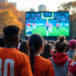 football fans watching a match in a park